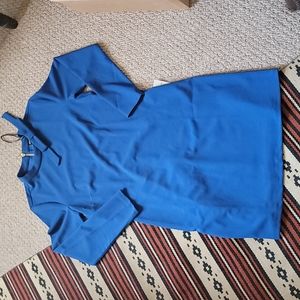 Nina Leonard Blue High Tie Neck Dress
